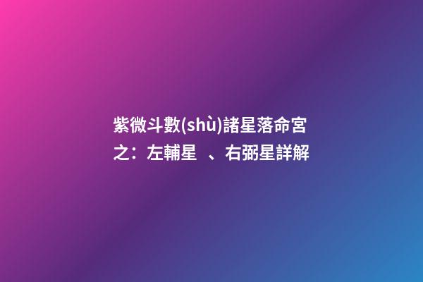 紫微斗數(shù)諸星落命宮之：左輔星、右弼星詳解